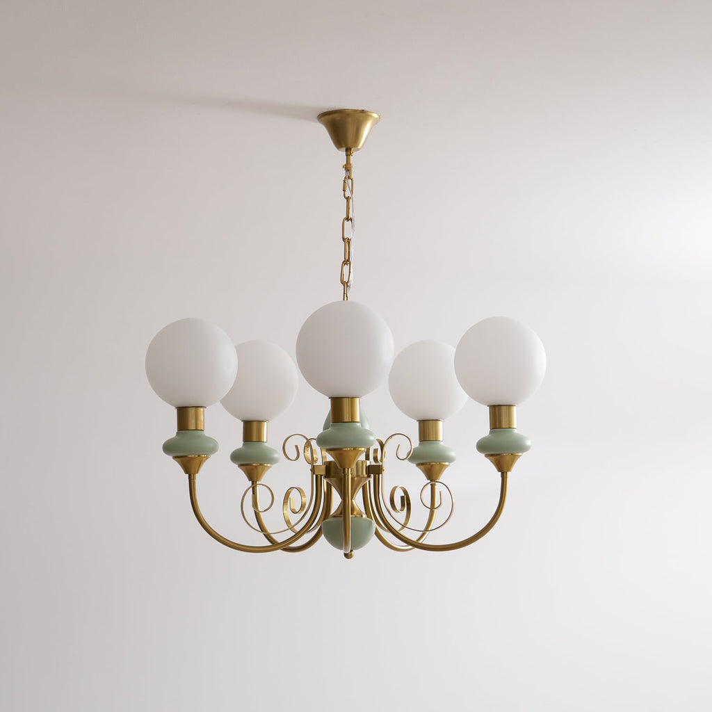 Lustra Chandelier Abat-jours Verts Bras Courbés en Or - Neutralighting
