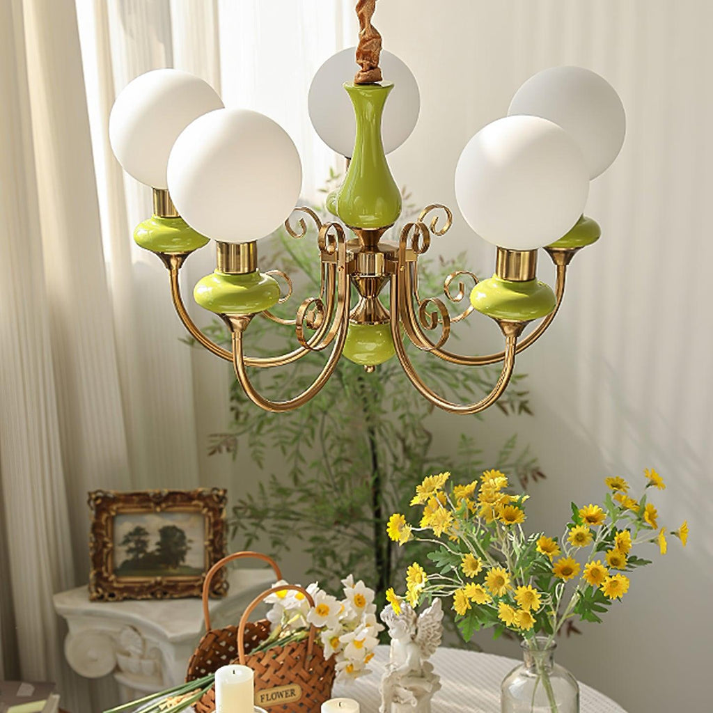 Lustra Chandelier Abat-jours Verts Bras Courbés en Or - Neutralighting