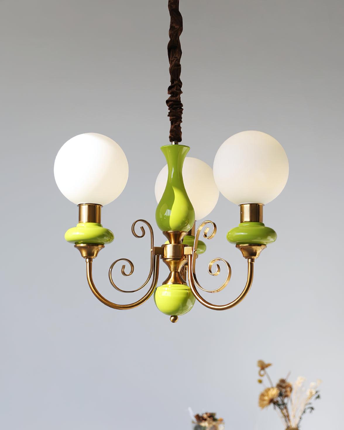 Lustra Chandelier Abat-jours Verts Bras Courbés en Or - Neutralighting