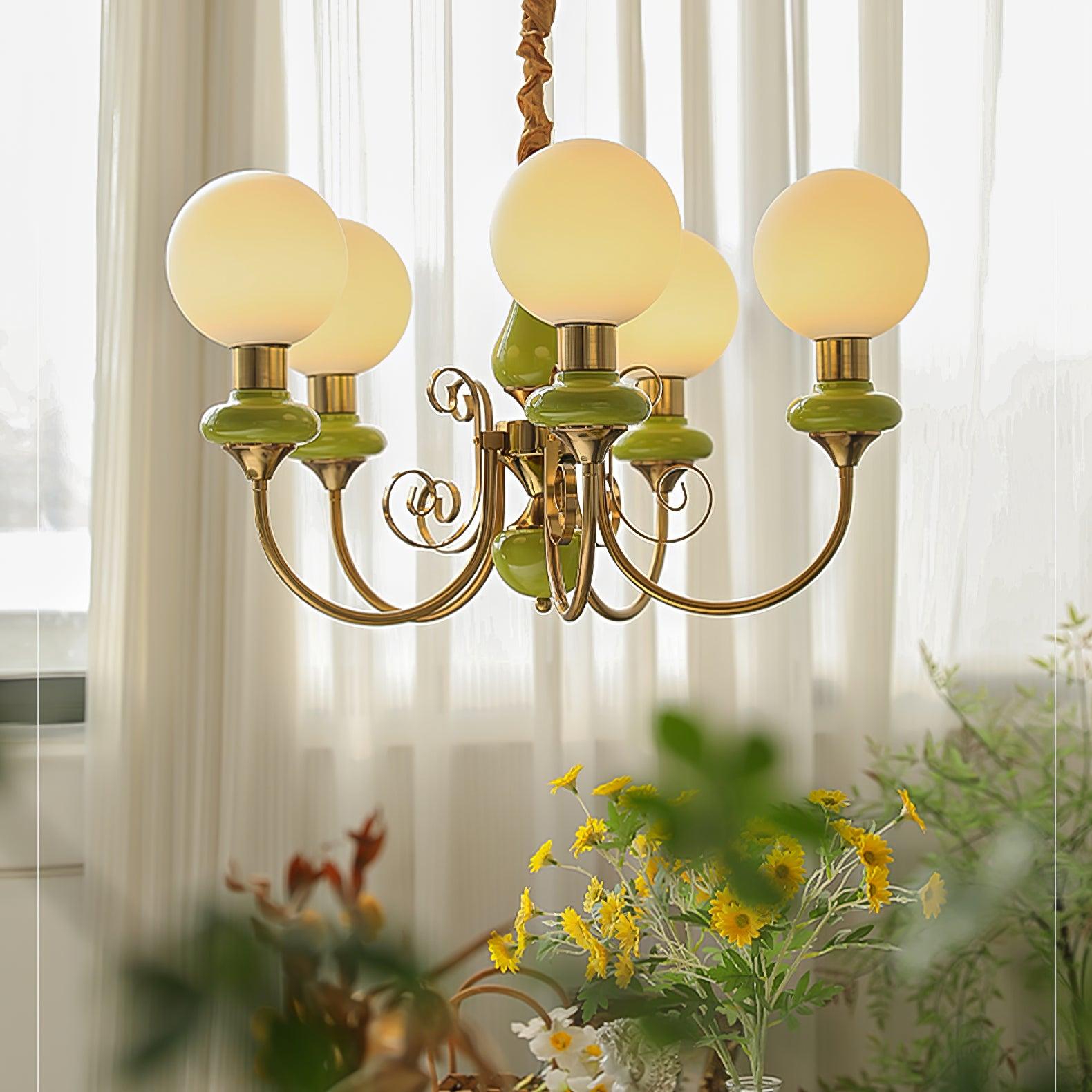 Lustra Chandelier Abat-jours Verts Bras Courbés en Or - Neutralighting