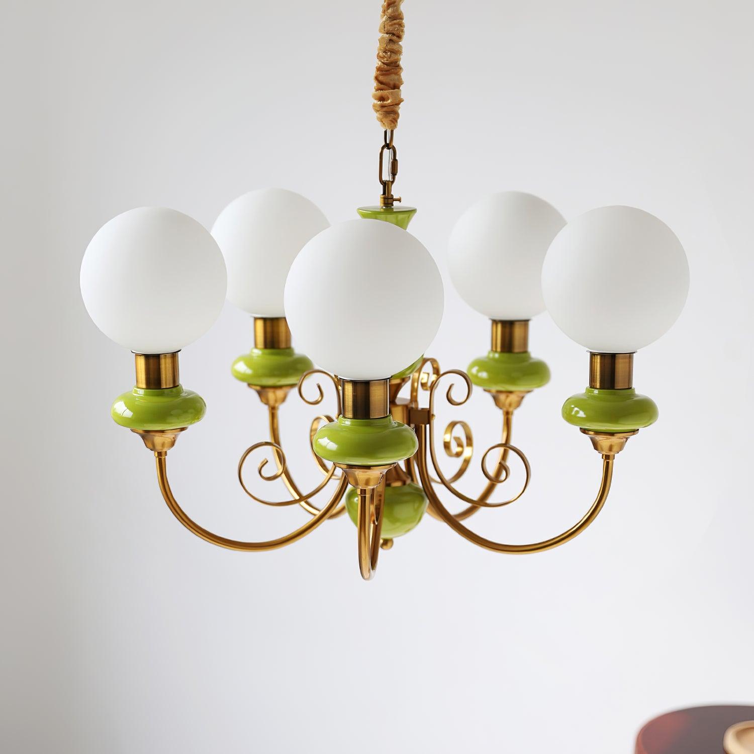 Lustra Chandelier Abat-jours Verts Bras Courbés en Or - Neutralighting