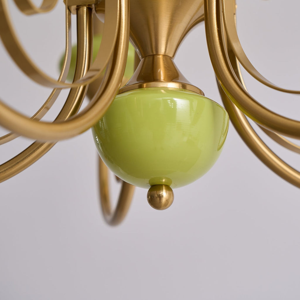 Lustra Chandelier Abat-jours Verts Bras Courbés en Or - Neutralighting