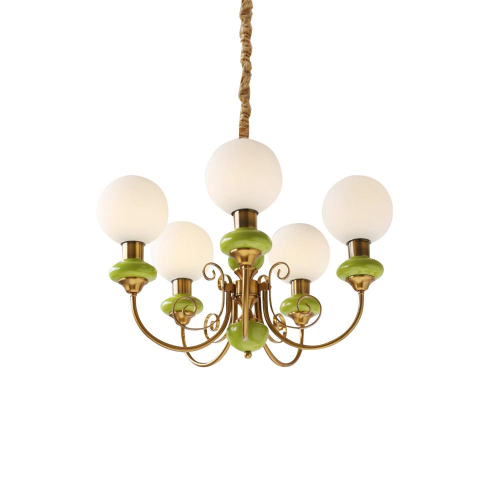 Lustra Chandelier Abat-jours Verts Bras Courbés en Or - Neutralighting