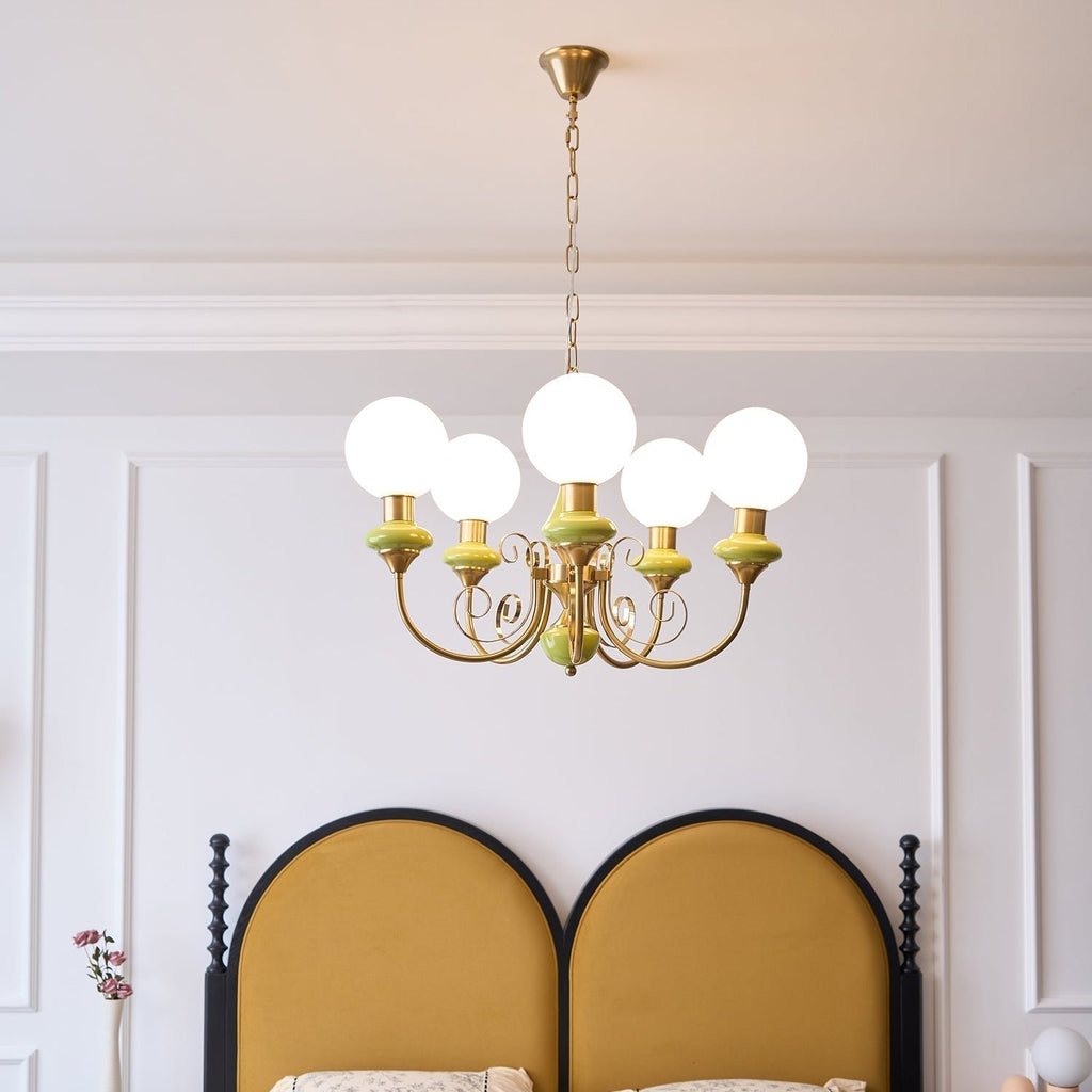 Lustra Chandelier Abat-jours Verts Bras Courbés en Or - Neutralighting