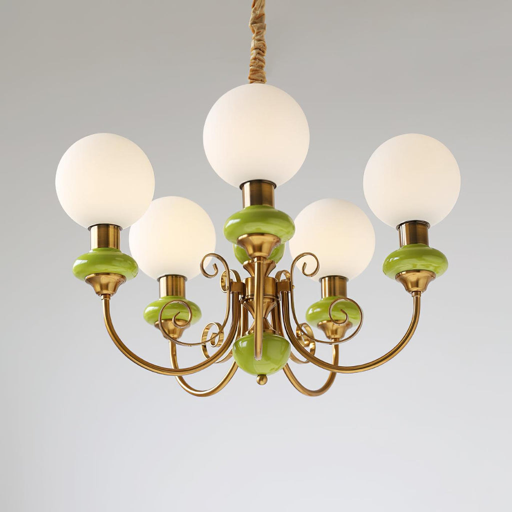 Lustra Chandelier Abat-jours Verts Bras Courbés en Or - Neutralighting