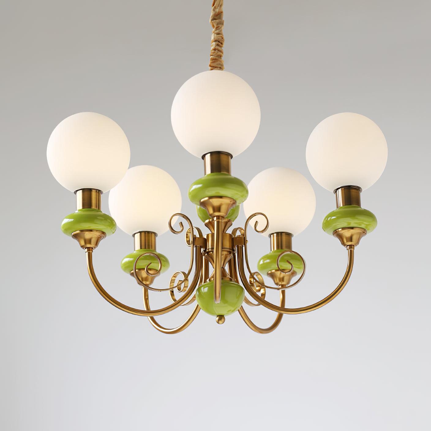 Lustra Chandelier Abat-jours Verts Bras Courbés en Or - Neutralighting