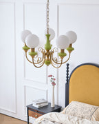 Lustra Chandelier Abat-jours Verts Bras Courbés en Or - Neutralighting