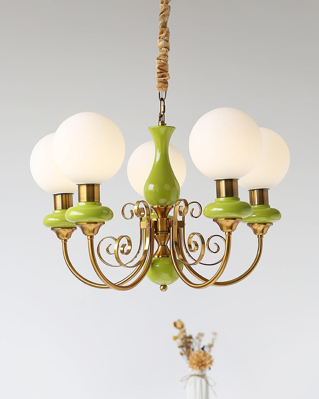 Lustra Chandelier Abat-jours Verts Bras Courbés en Or - Neutralighting