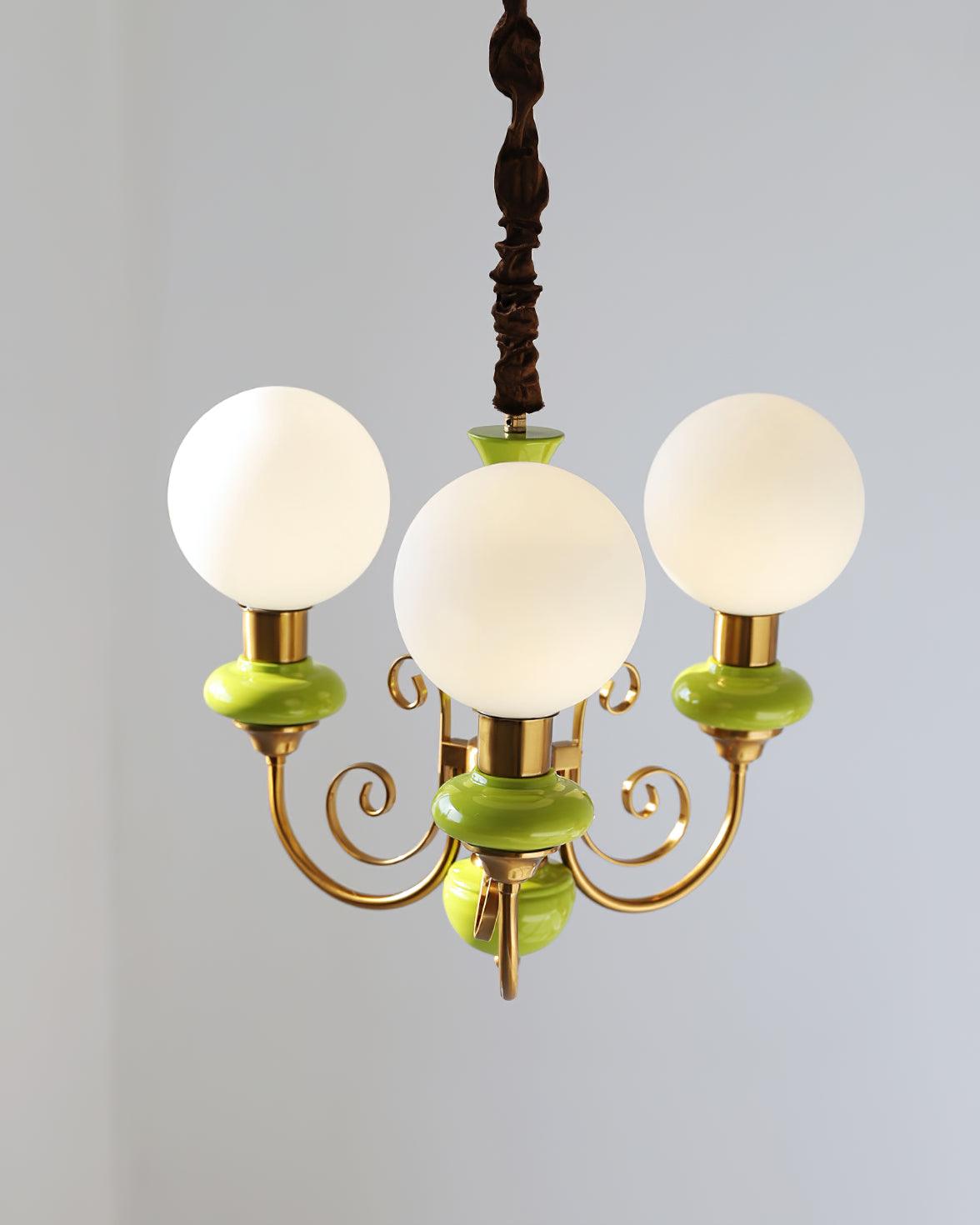 Lustra Chandelier Abat-jours Verts Bras Courbés en Or - Neutralighting
