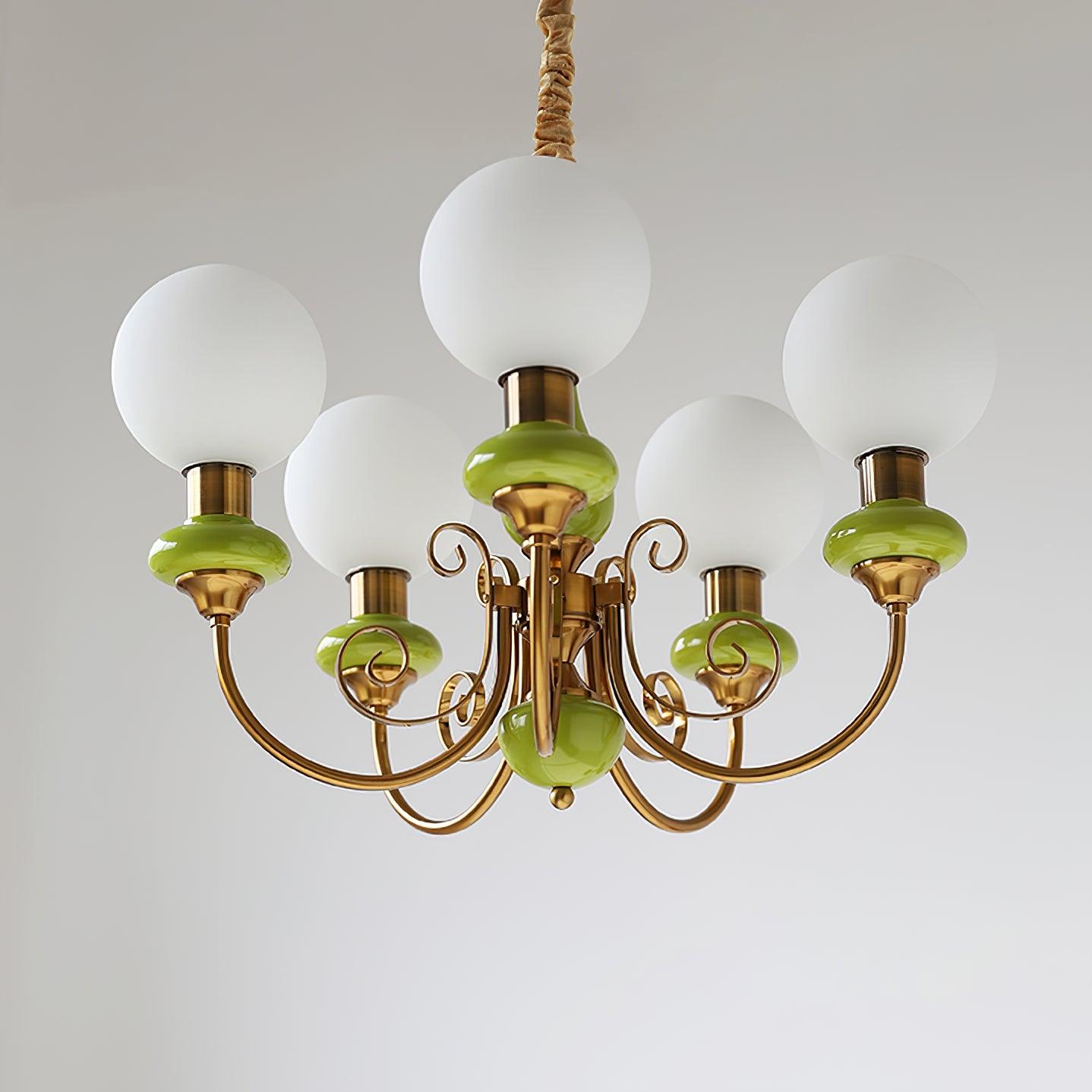 Lustra Chandelier Abat-jours Verts Bras Courbés en Or - Neutralighting
