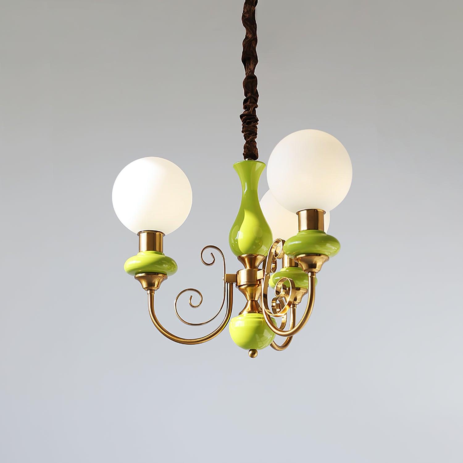 Lustra Chandelier Abat-jours Verts Bras Courbés en Or - Neutralighting