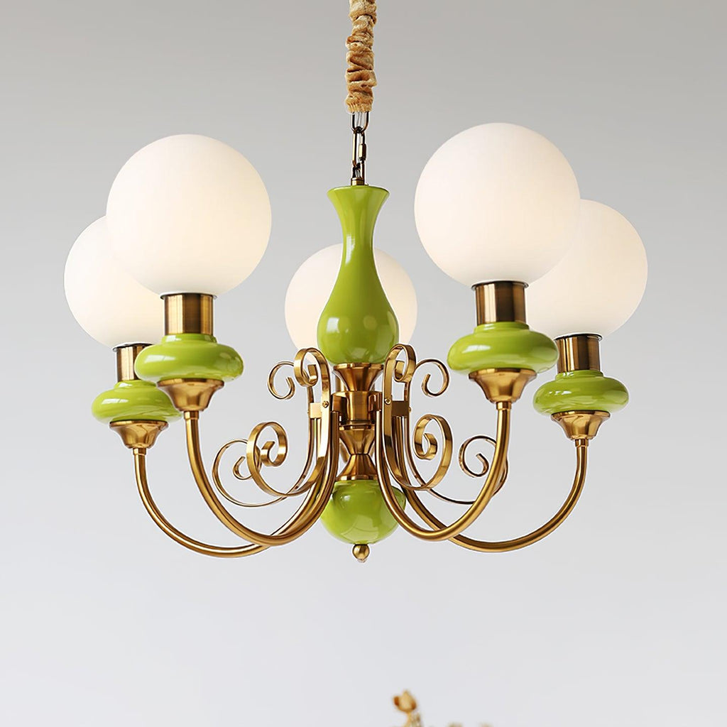 Lustra Chandelier Abat-jours Verts Bras Courbés en Or - Neutralighting