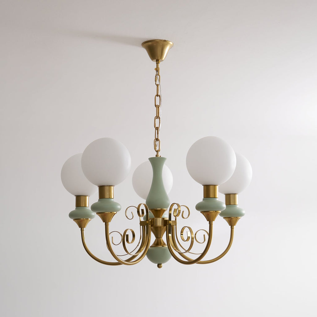 Lustra Chandelier Abat-jours Verts Bras Courbés en Or - Neutralighting