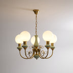 Lustra Chandelier Abat-jours Verts Bras Courbés en Or - Neutralighting