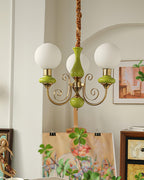 Lustra Chandelier Abat-jours Verts Bras Courbés en Or - Neutralighting