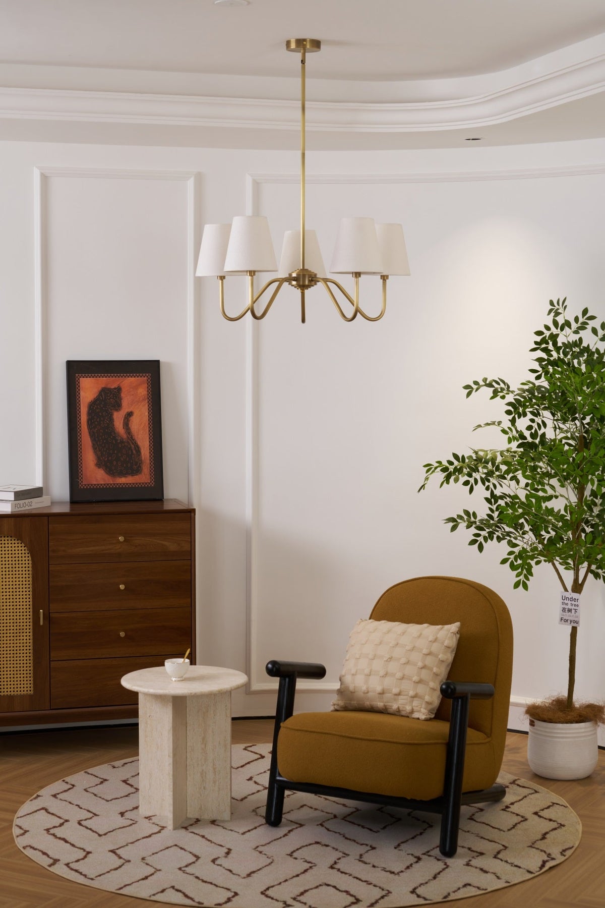 Viraean Chandelier Industriel Vintage en Laiton et Tissu - Neutralighting