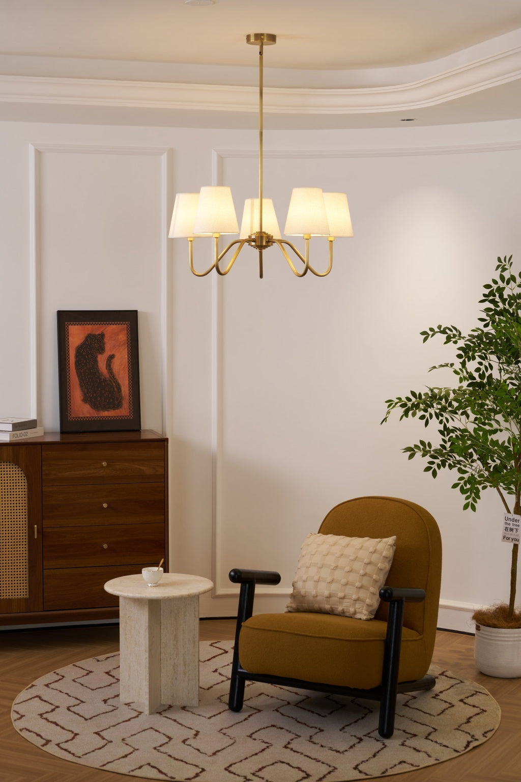 Viraean Chandelier Industriel Vintage en Laiton et Tissu - Neutralighting