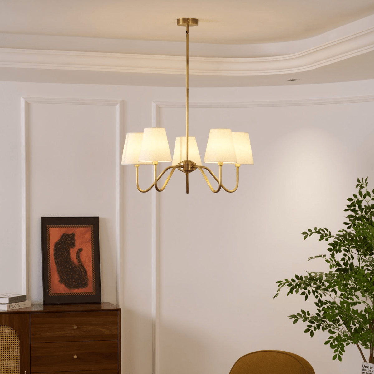 Viraean Chandelier Industriel Vintage en Laiton et Tissu - Neutralighting