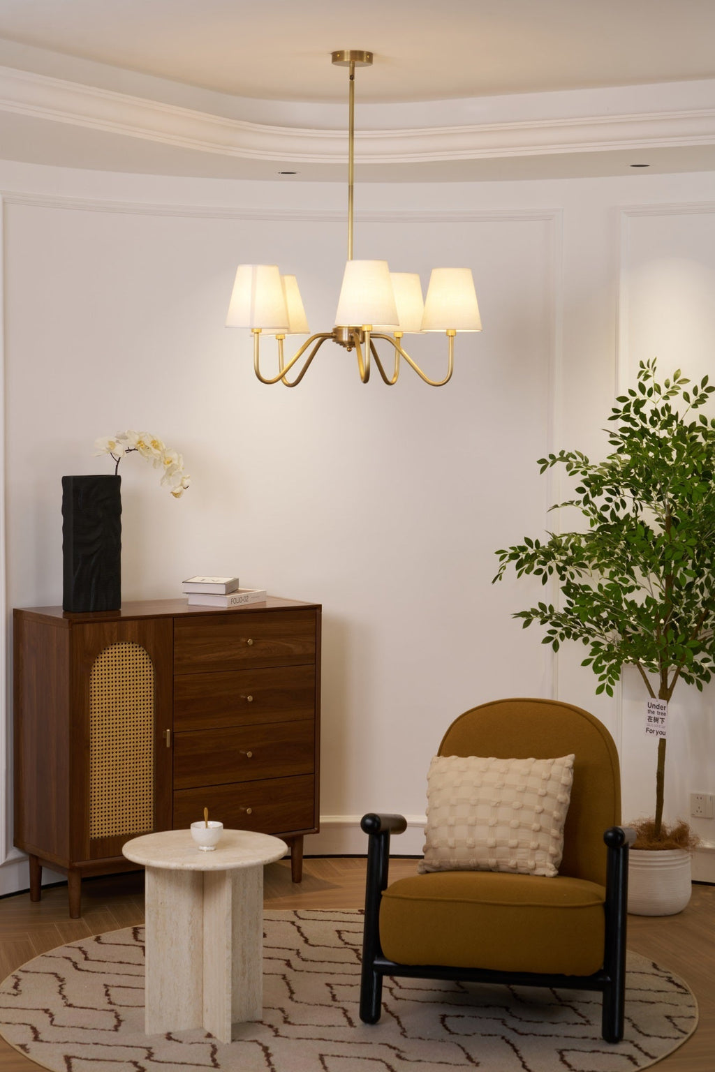 Viraean Chandelier Industriel Vintage en Laiton et Tissu - Neutralighting