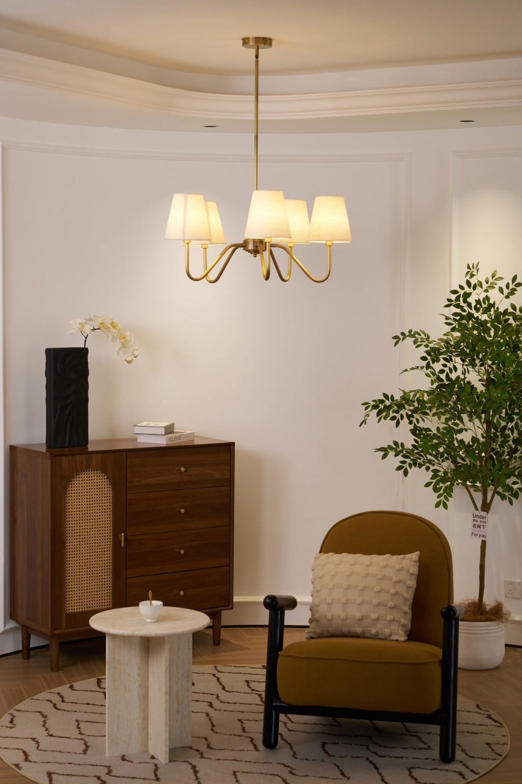 Viraean Chandelier Industriel Vintage en Laiton et Tissu - Neutralighting
