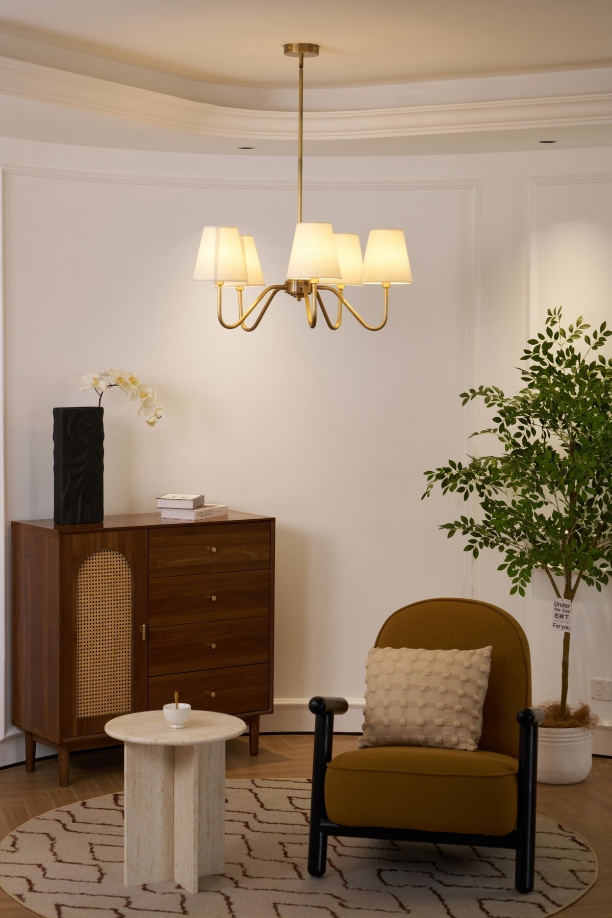 Viraean Chandelier Industriel Vintage en Laiton et Tissu - Neutralighting