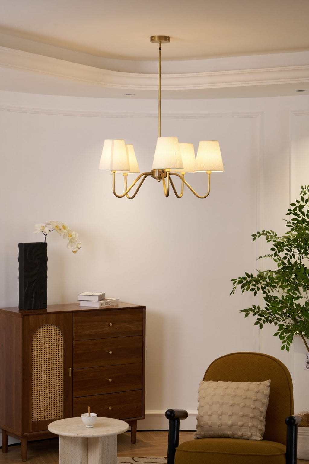 Viraean Chandelier Industriel Vintage en Laiton et Tissu - Neutralighting