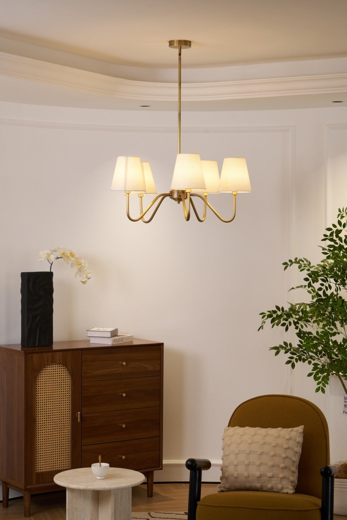 Viraean Chandelier Industriel Vintage en Laiton et Tissu - Neutralighting