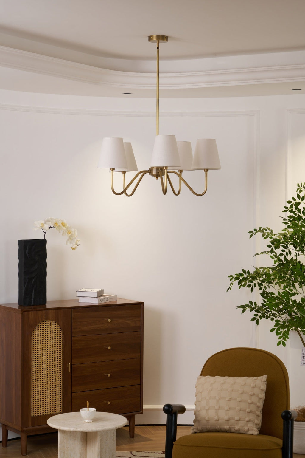 Viraean Chandelier Industriel Vintage en Laiton et Tissu - Neutralighting
