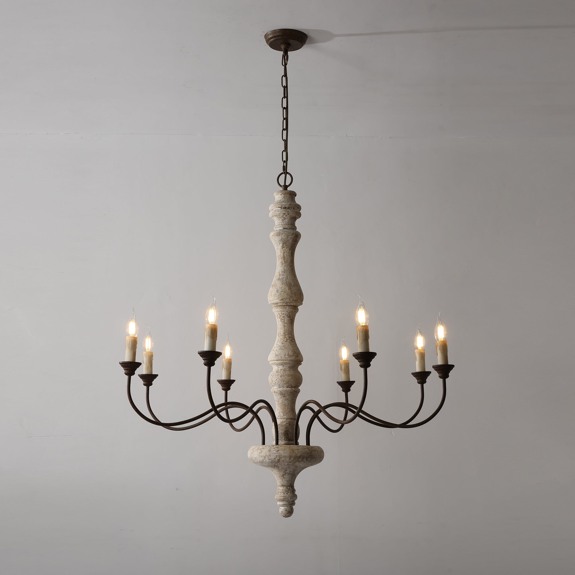 Emirel Lustre Vintage à 8 Lumières en Bois et Métal - Neutralighting