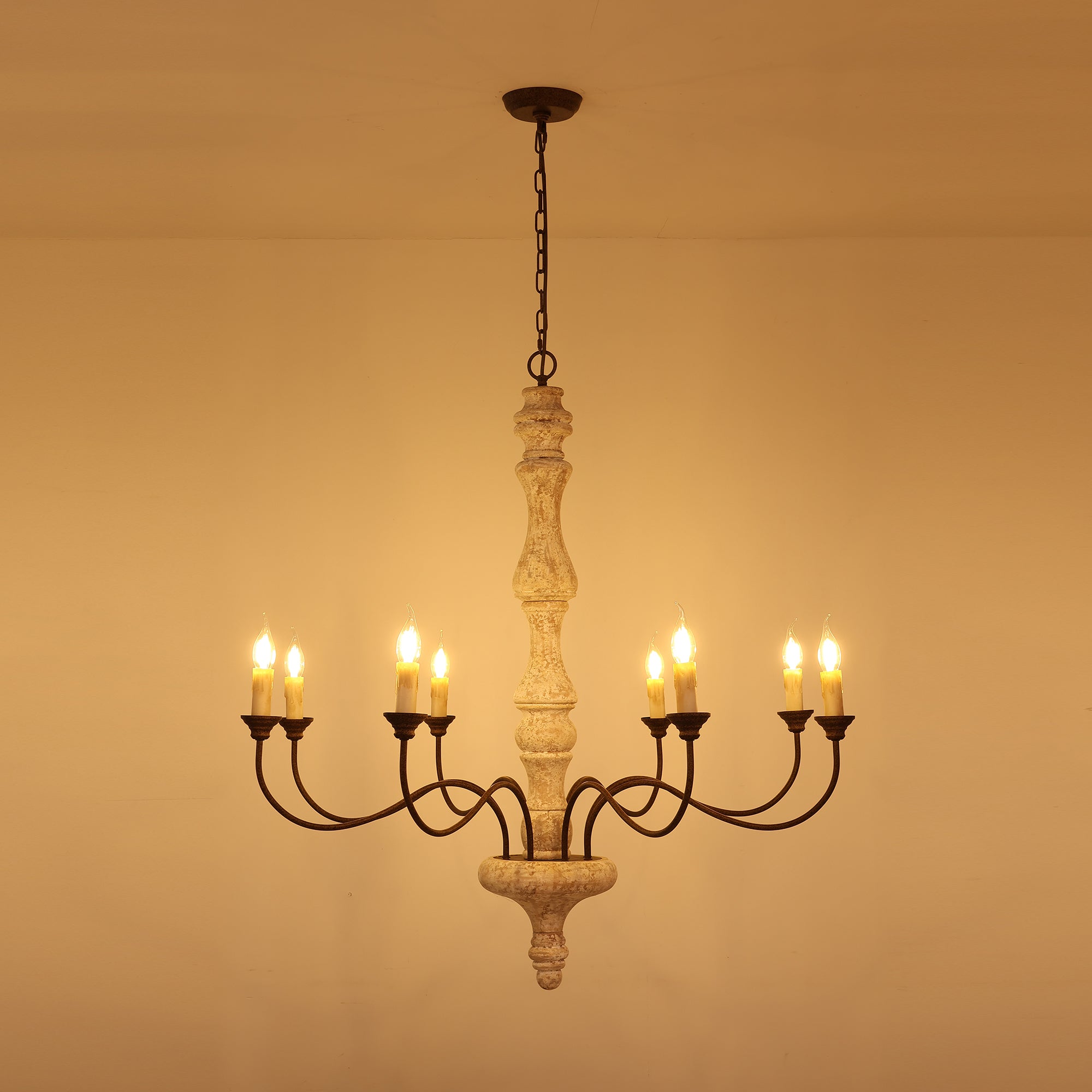 Emirel Lustre Vintage à 8 Lumières en Bois et Métal - Neutralighting