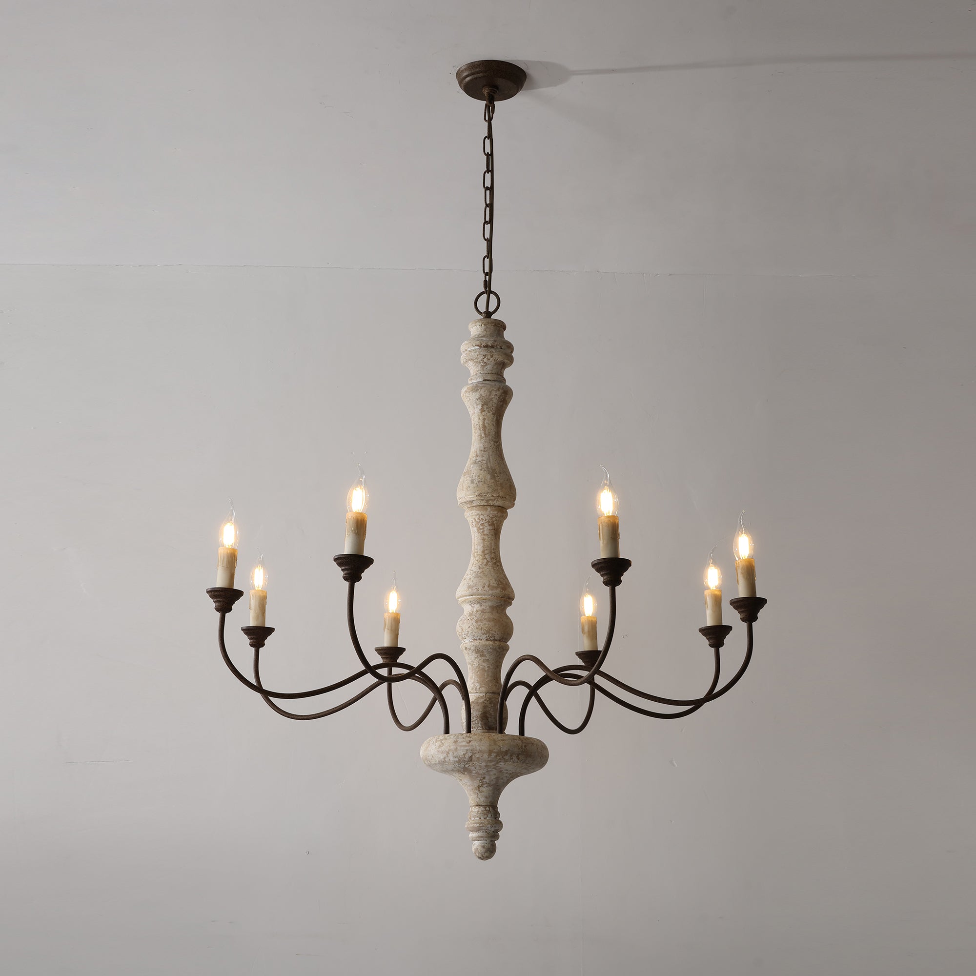 Emirel Lustre Vintage à 8 Lumières en Bois et Métal - Neutralighting