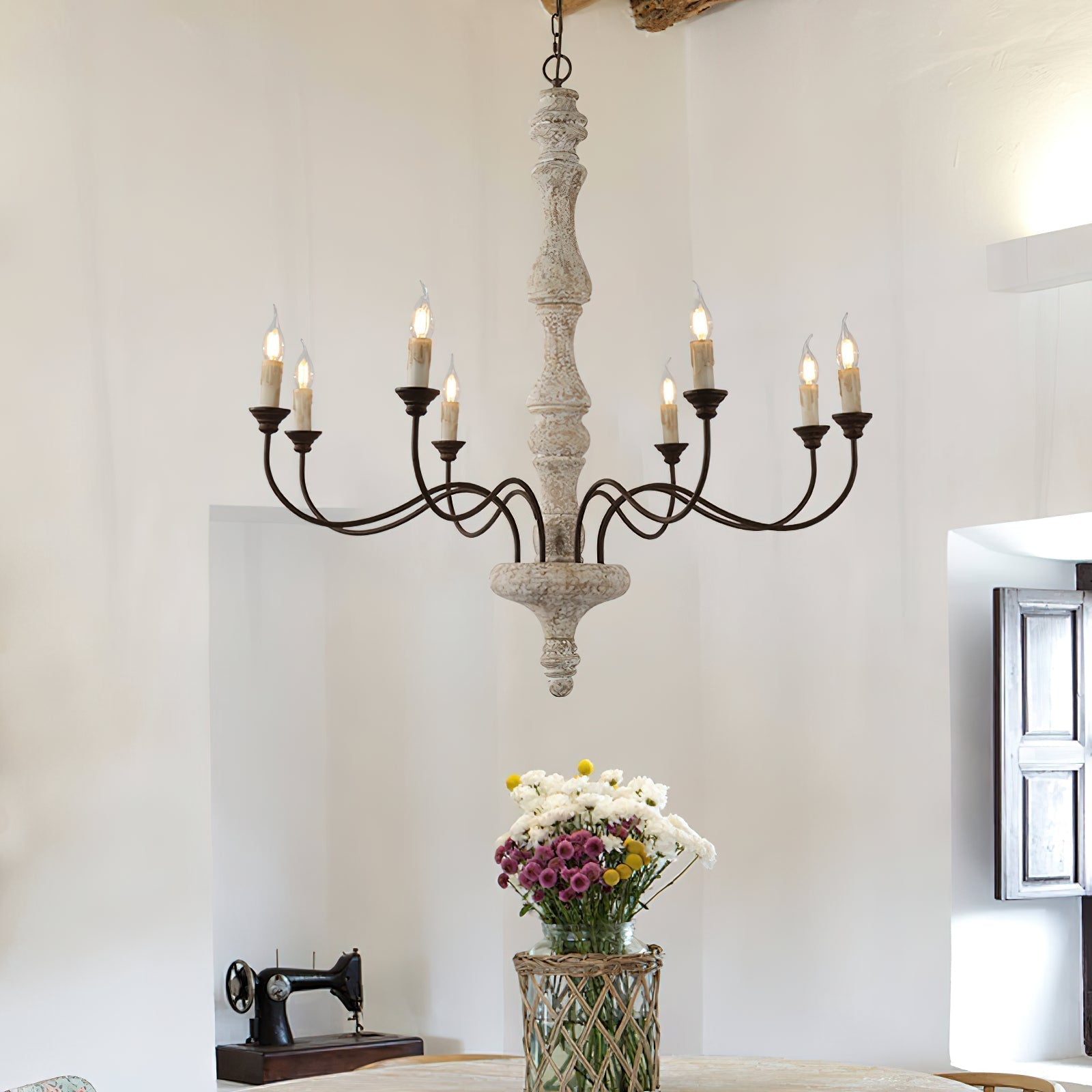 Emirel Lustre Vintage à 8 Lumières en Bois et Métal - Neutralighting