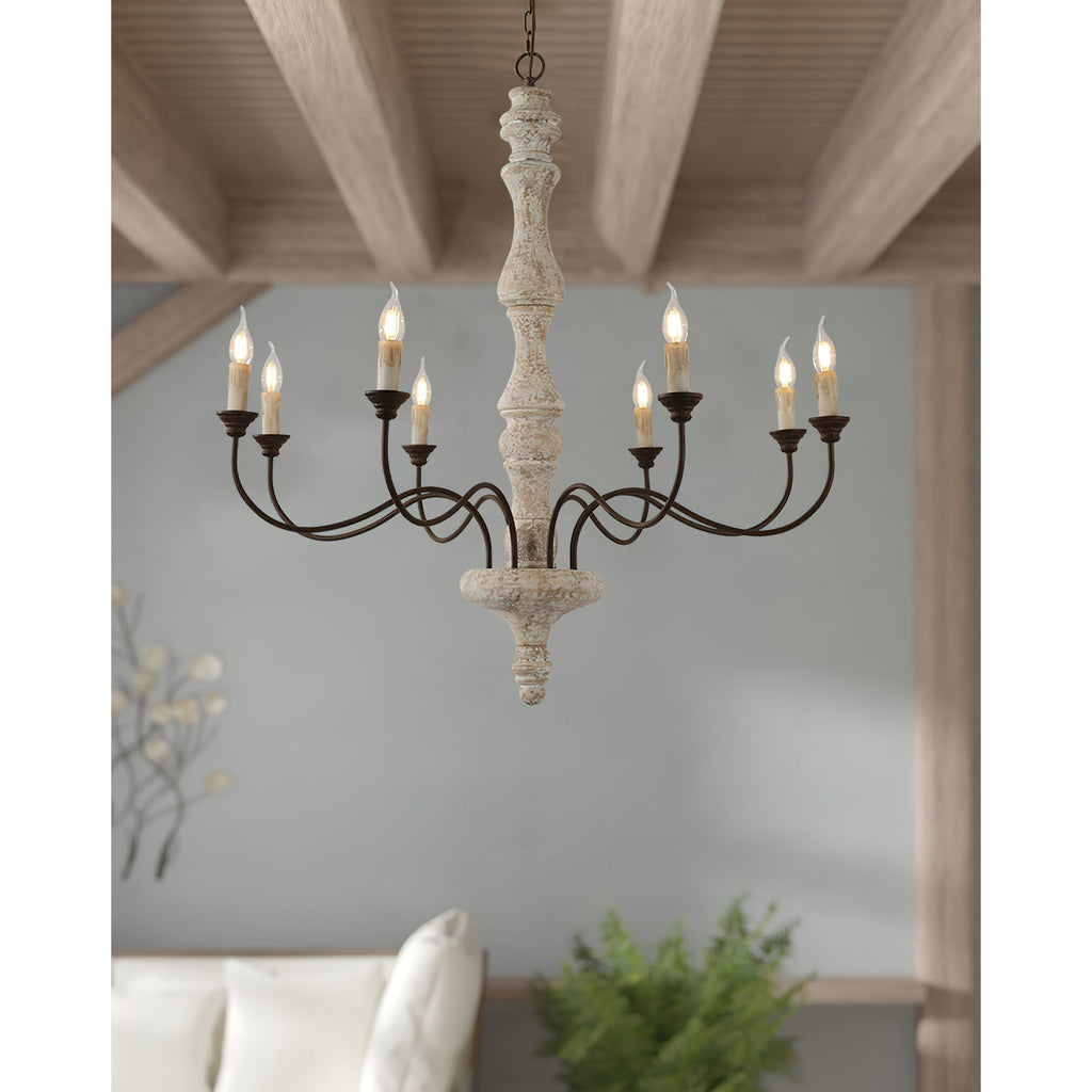Emirel Lustre Vintage à 8 Lumières en Bois et Métal - Neutralighting
