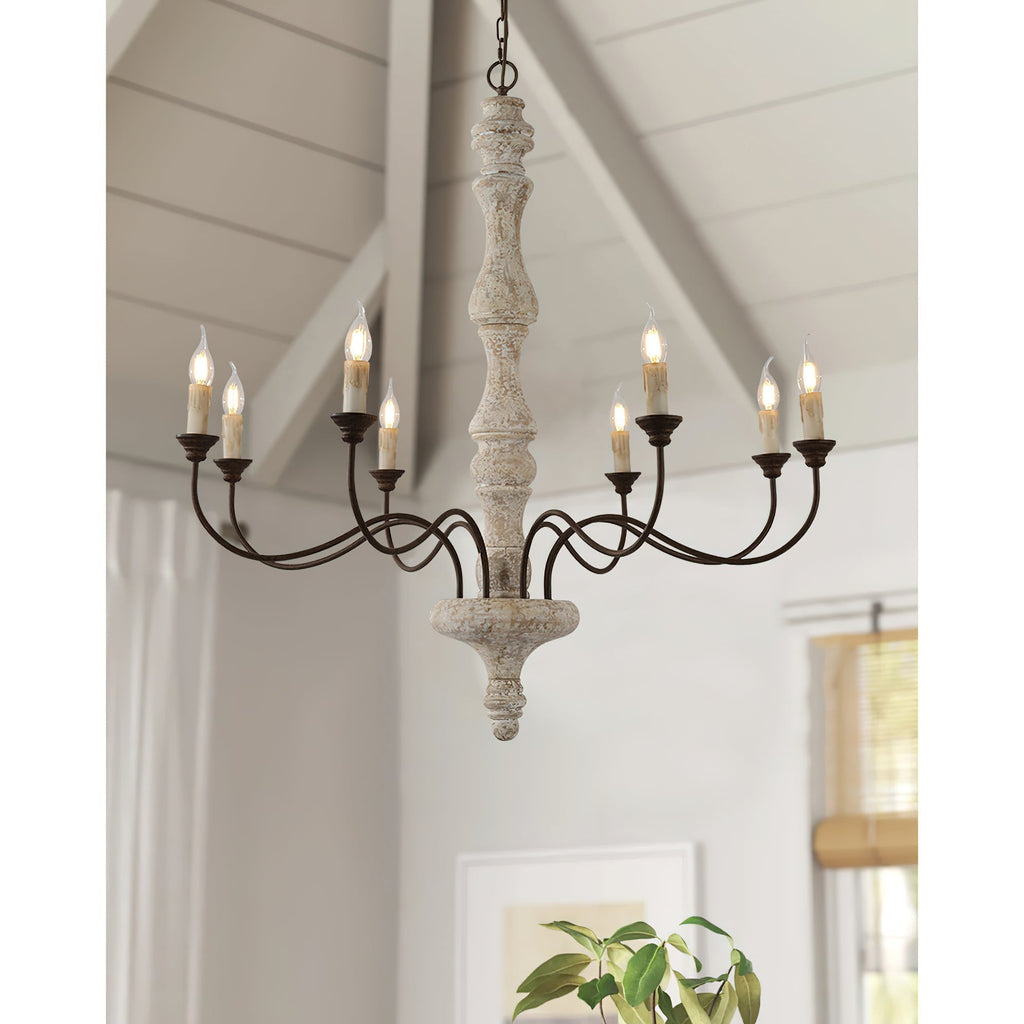 Emirel Lustre Vintage à 8 Lumières en Bois et Métal - Neutralighting