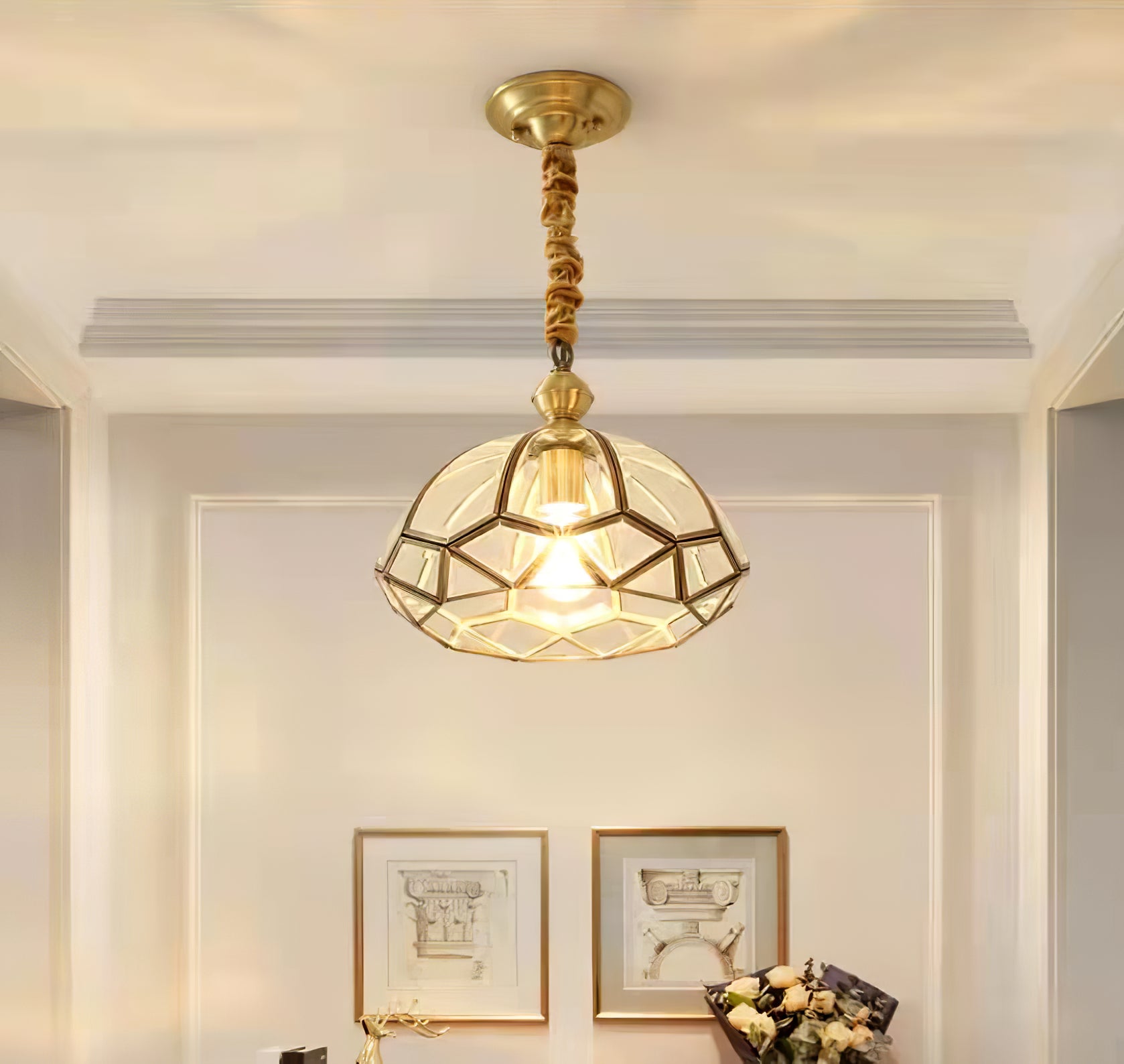 Ophaan Lampe Pendante Traditionnelle en Laiton et Verre Art - Neutralighting