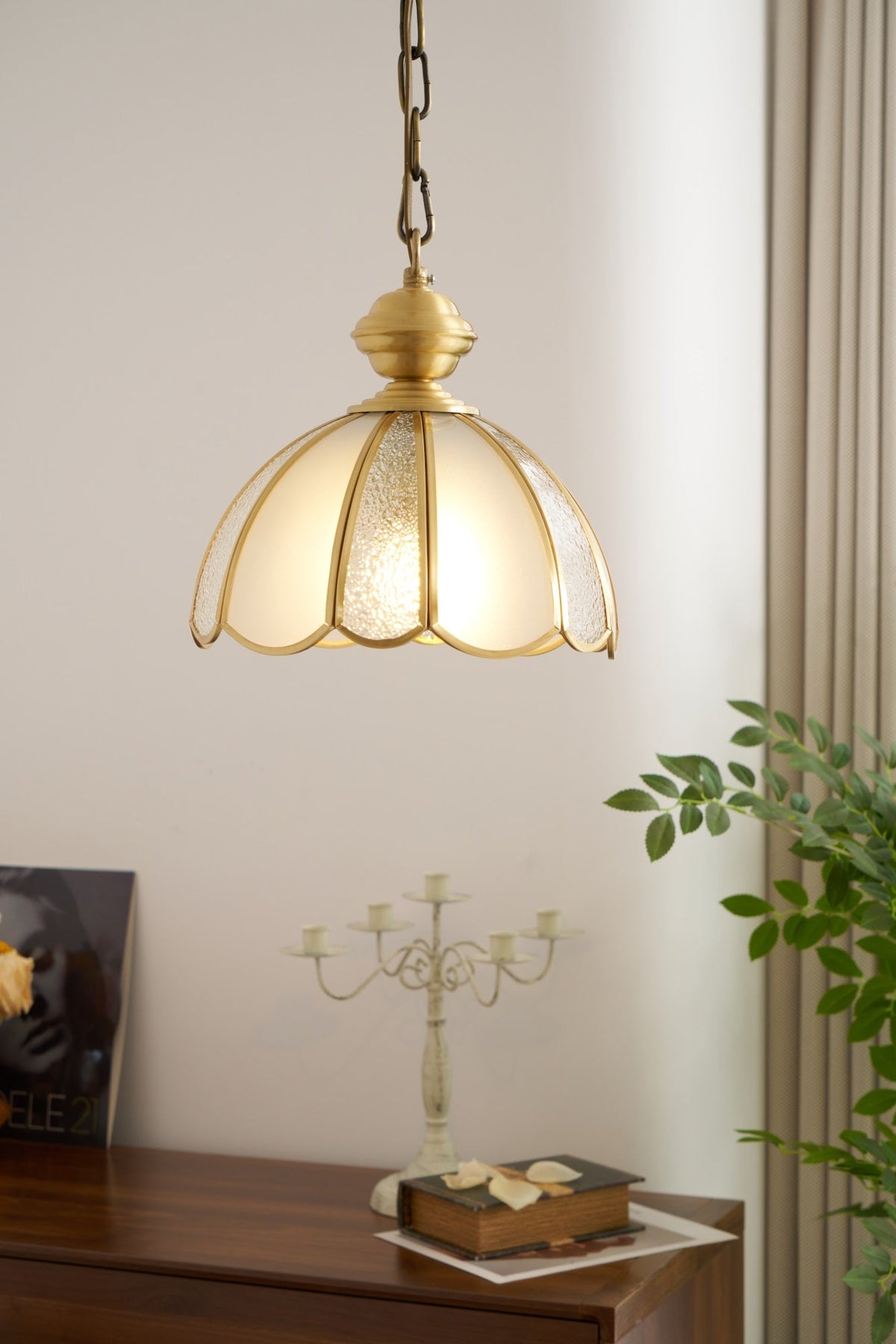Ophaan Lampe Pendante Traditionnelle en Laiton et Verre Art - Neutralighting