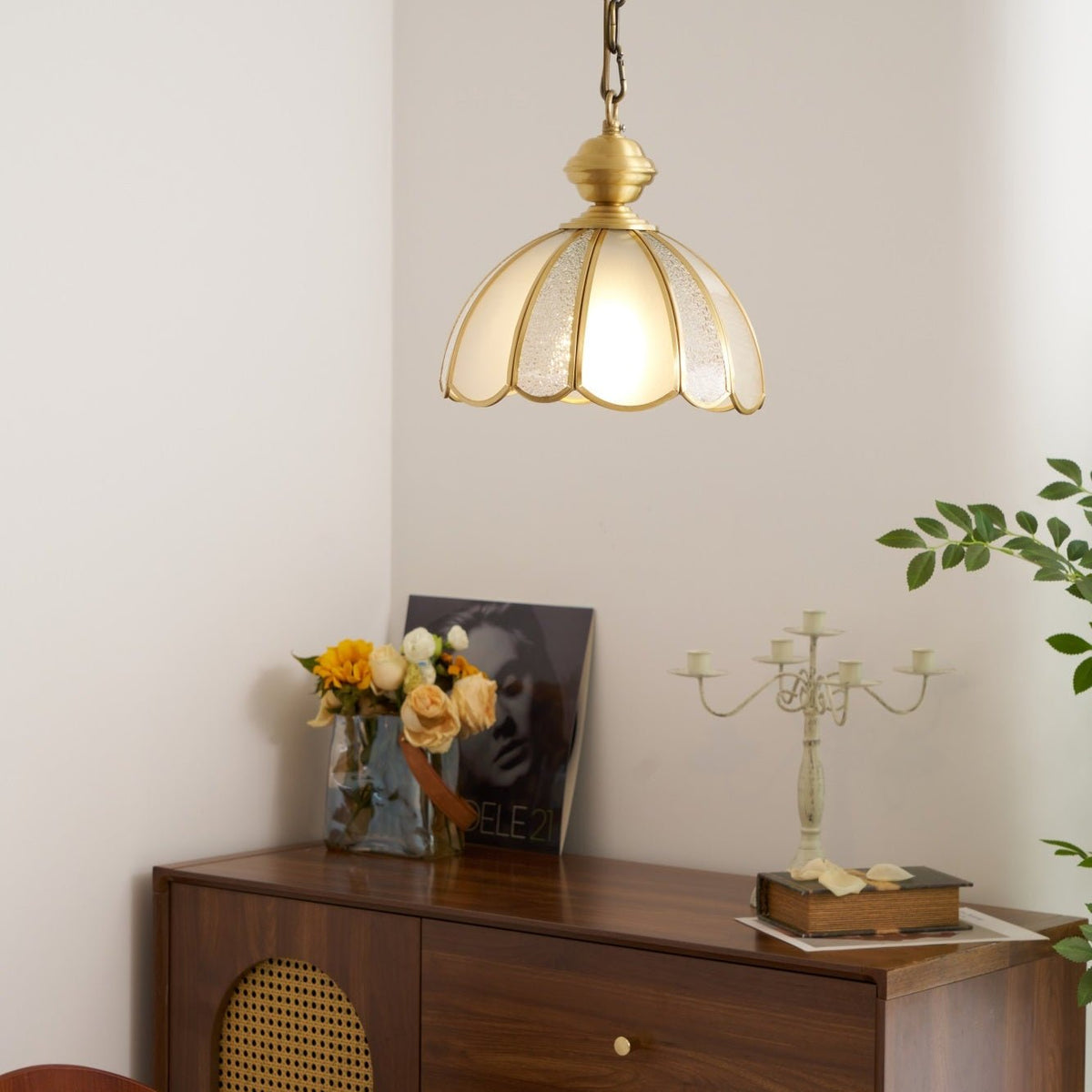 Ophaan Lampe Pendante Traditionnelle en Laiton et Verre Art - Neutralighting