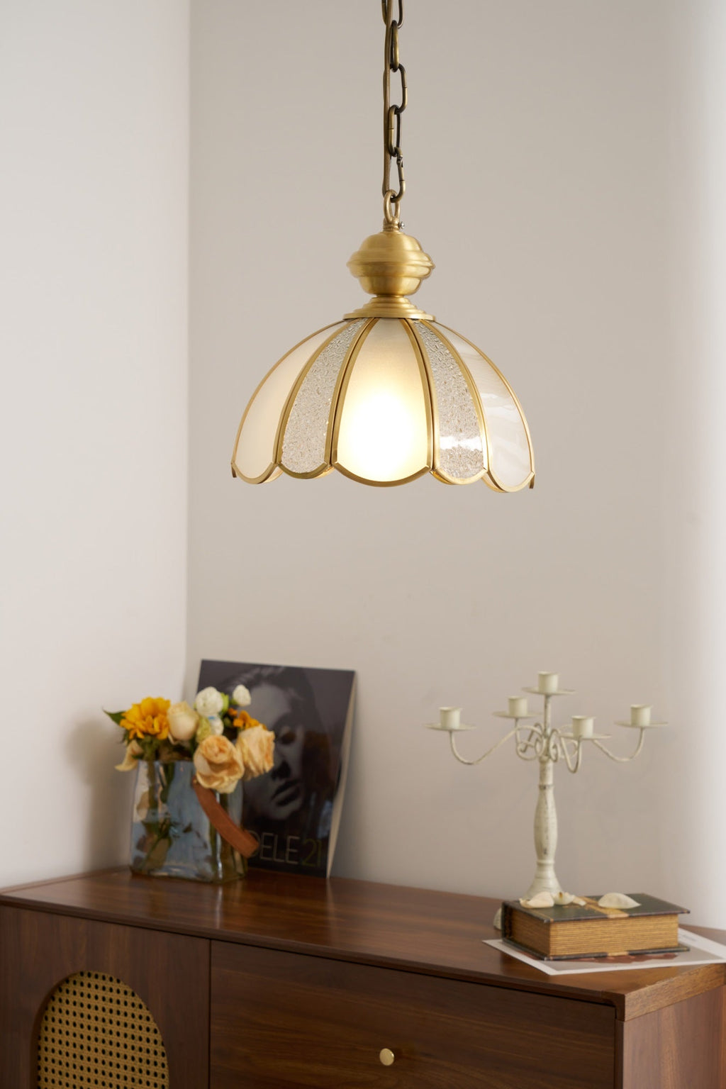 Ophaan Lampe Pendante Traditionnelle en Laiton et Verre Art - Neutralighting