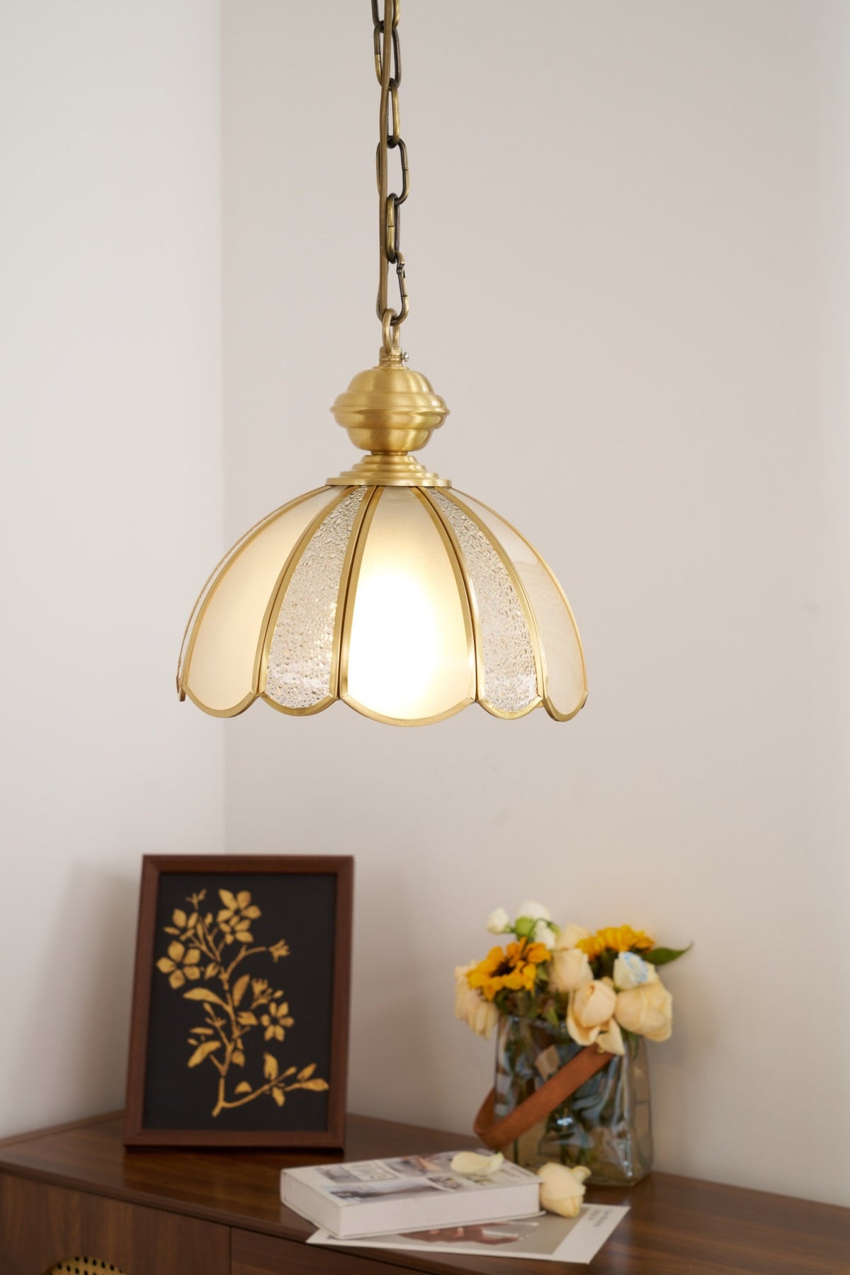 Ophaan Lampe Pendante Traditionnelle en Laiton et Verre Art - Neutralighting