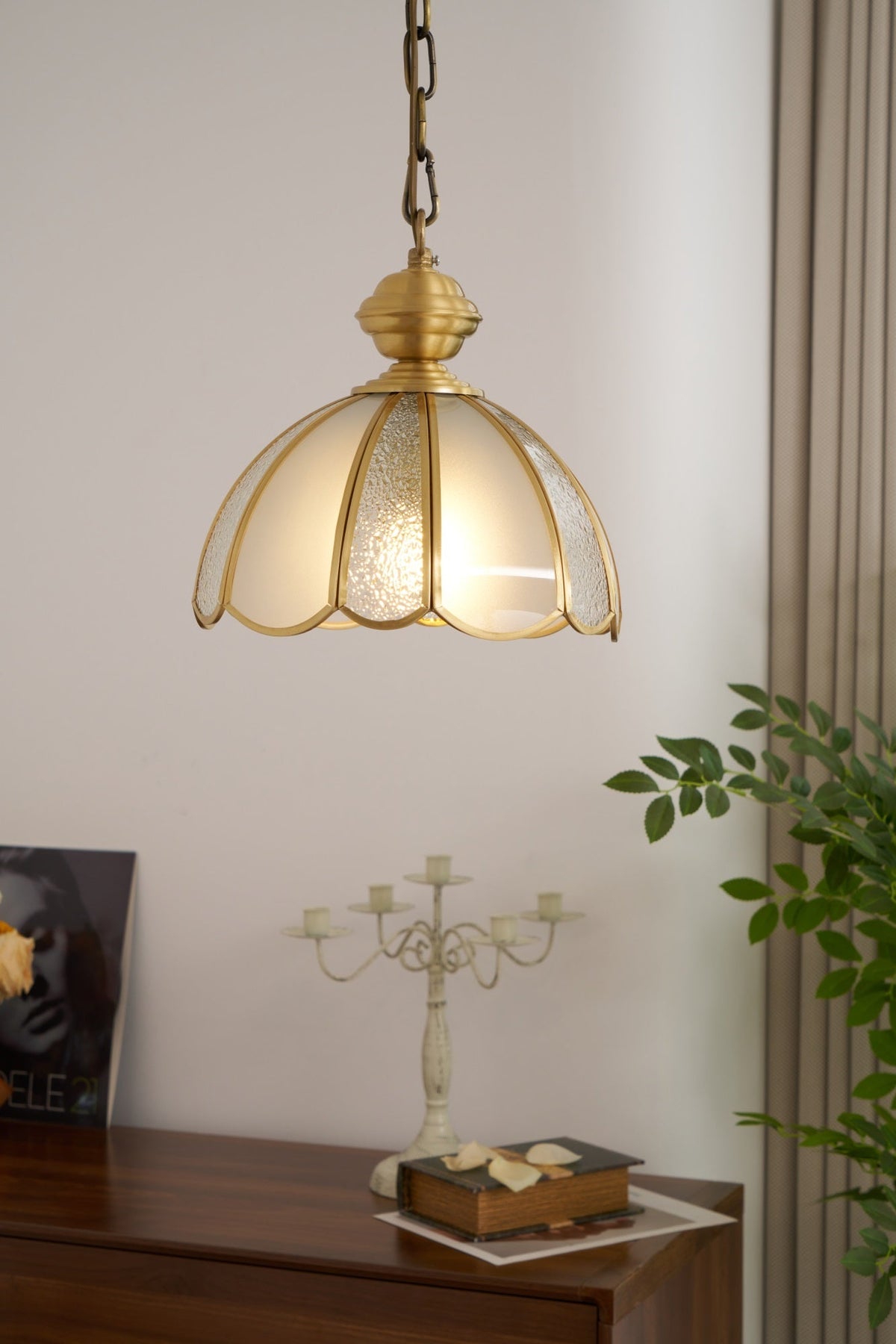 Ophaan Lampe Pendante Traditionnelle en Laiton et Verre Art - Neutralighting