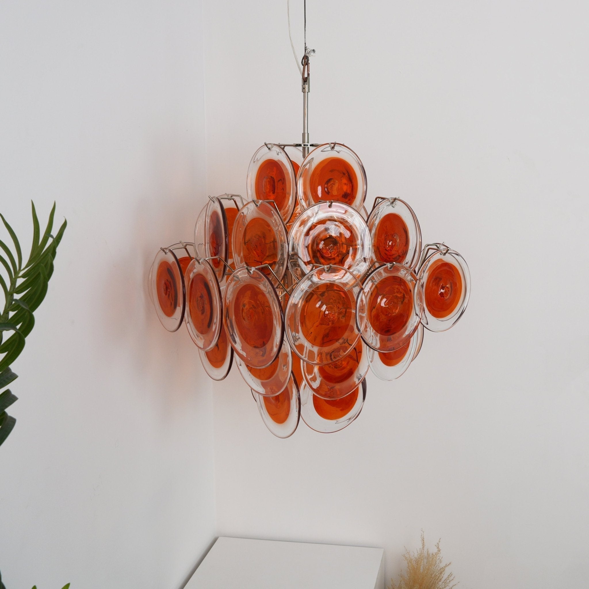 Aurora Chandelier en Verre de Murano Orange Disque Superposé - Neutralighting