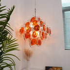 Aurora Chandelier en Verre de Murano Orange Disque Superposé - Neutralighting