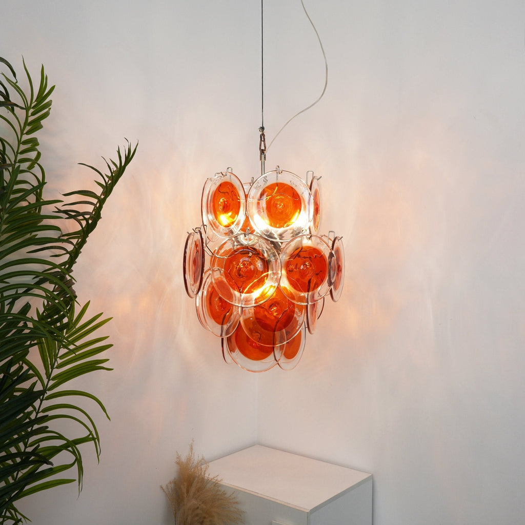 Aurora Chandelier en Verre de Murano Orange Disque Superposé - Neutralighting