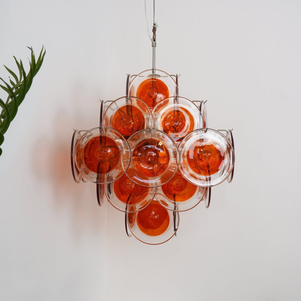 Aurora Chandelier en Verre de Murano Orange Disque Superposé - Neutralighting