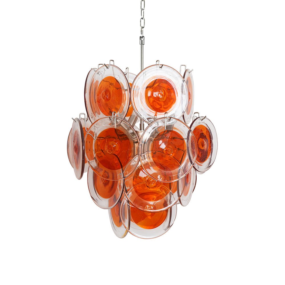Aurora Chandelier en Verre de Murano Orange Disque Superposé - Neutralighting