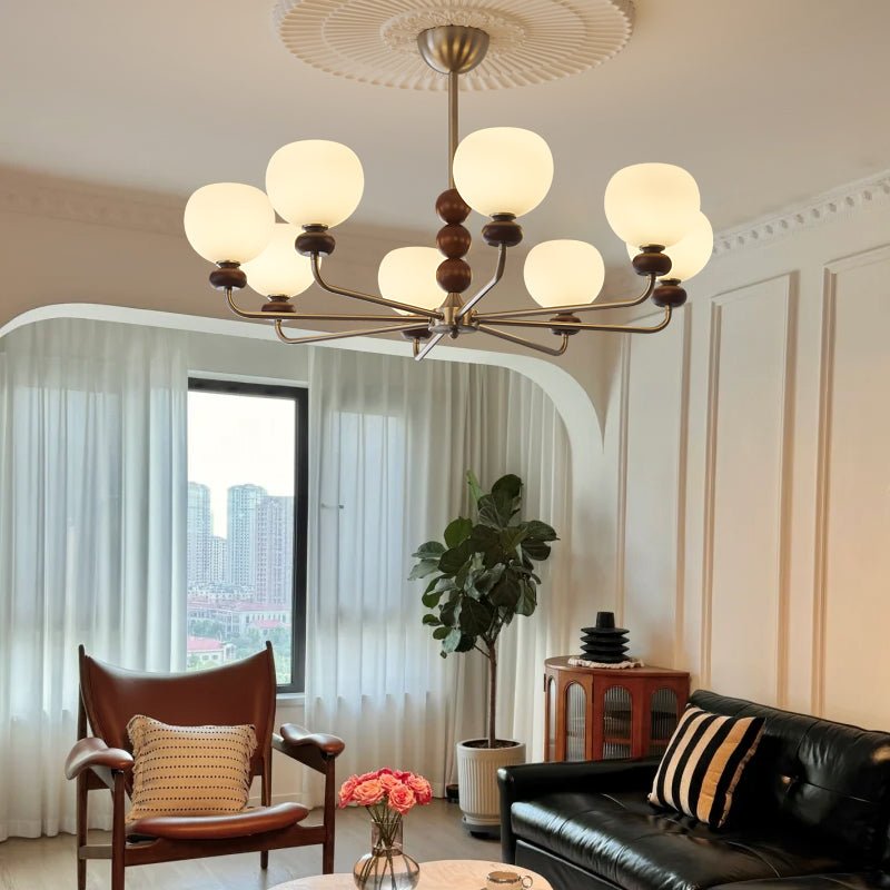 Vilorira Chandelier Classique Orbe Bois Noyer Verre Traditionnel - Neutralighting