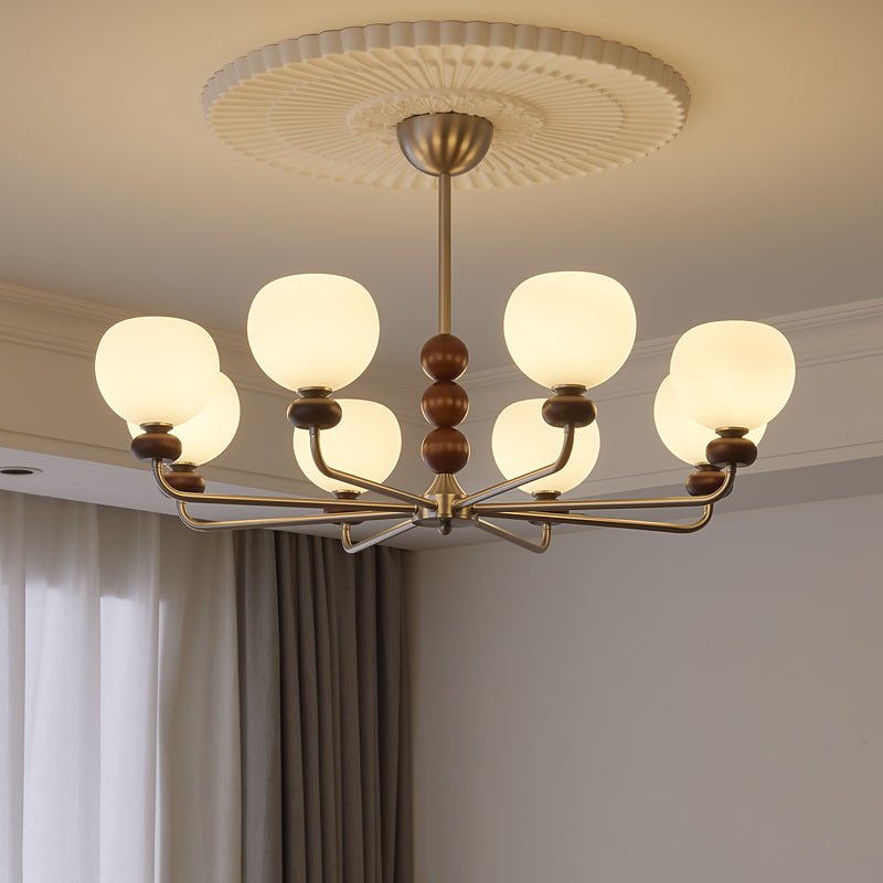 Vilorira Chandelier Classique Orbe Bois Noyer Verre Traditionnel - Neutralighting