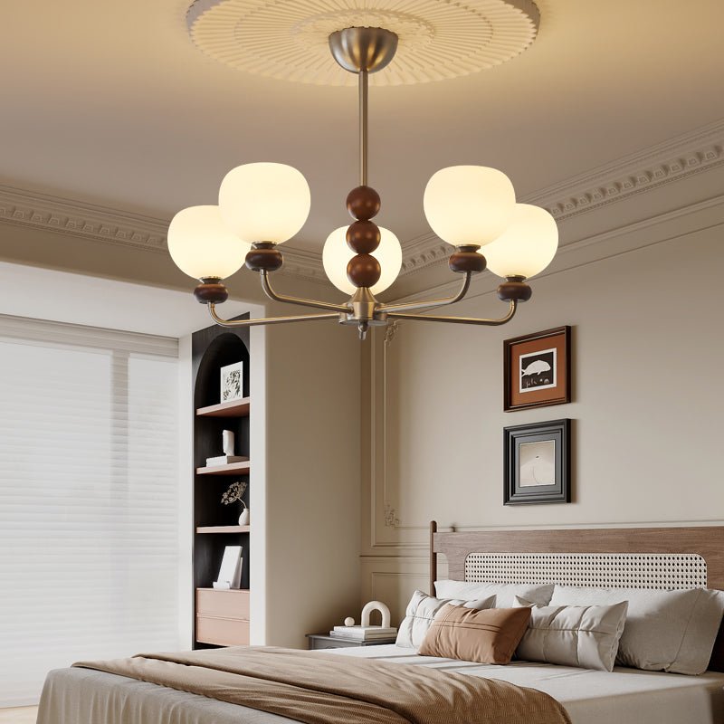 Vilorira Chandelier Classique Orbe Bois Noyer Verre Traditionnel - Neutralighting