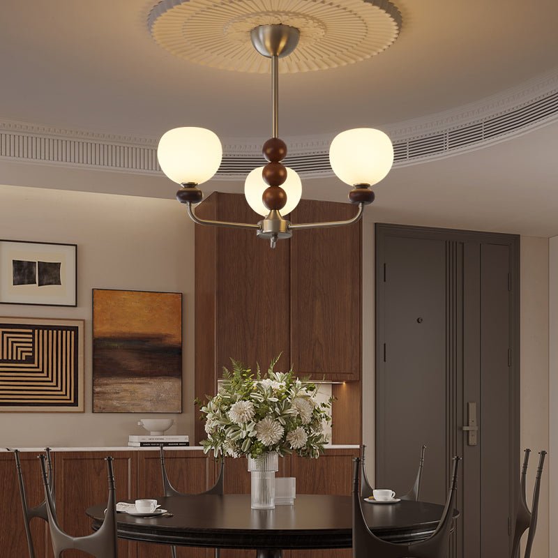 Vilorira Chandelier Classique Orbe Bois Noyer Verre Traditionnel - Neutralighting