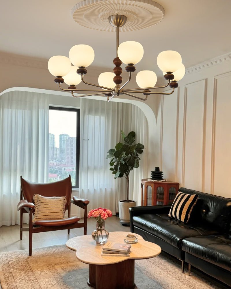 Vilorira Chandelier Classique Orbe Bois Noyer Verre Traditionnel - Neutralighting